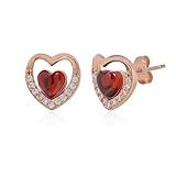 Meissa Heart Earrings for Women Teen Girls Sterling Silver Studs Hypoallergenic Red Cubic Zirconia Heart Studs Birthstone Earrings Valentine's Day Jewelry Gifts, Rose Gold