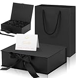Zonon Luxury Gift Box with Lids Changeable Ribbon, Paper Bags, a Greeting Card and Tissue Paper Luxury Packaging Box Set for Weddings, Graduations, Birthdays, Anniversaries (Black, 9 x 7 x 3 Inch)
