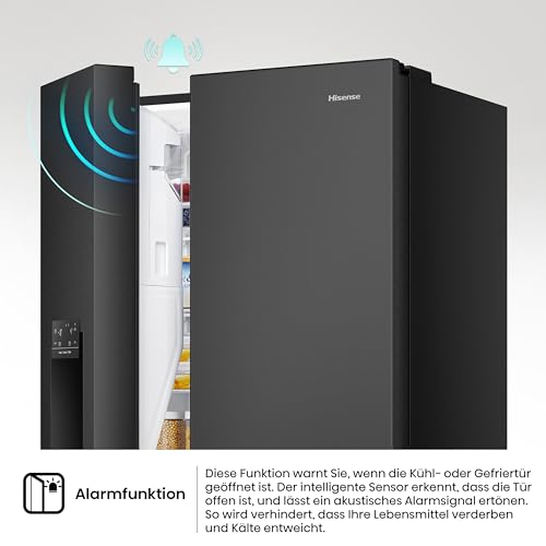Hisense RS818N4TFC Side by Side – Kühl-Gefrierkombination, EEK C, Eis-Wasserspender, LED Display, Total No Frost, Multi Air Flow, Fast Freeze, schwarz