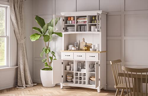 Homestyles Buffets Off-White Server With Hutch And Natural Wood Top #TOP4