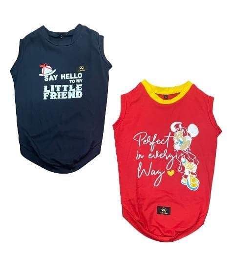 Golden Tails Printed Tshirts for Dogs and Cats Dog Shirts Costumes Pet T-Shirts - Red and Navy Blue (Medium 16") Set of 2 Tshirts,Cotton