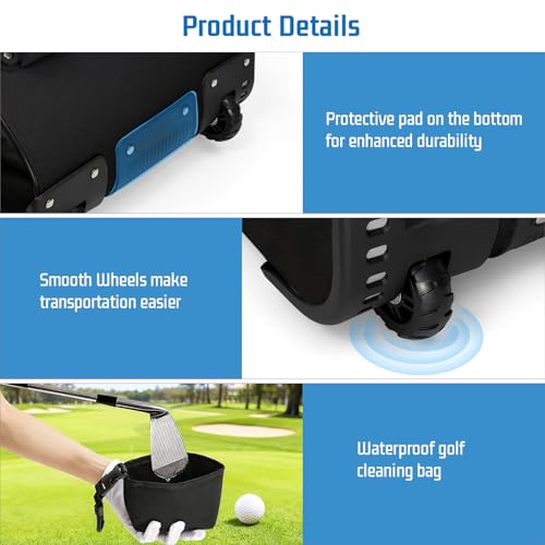 Golf-Reisetasche mit Rollen, Verdicktes Wasserdichtes 900D Oxford-Gewebe Golf-Flightcase mit Golfball-Reinigungstasche.