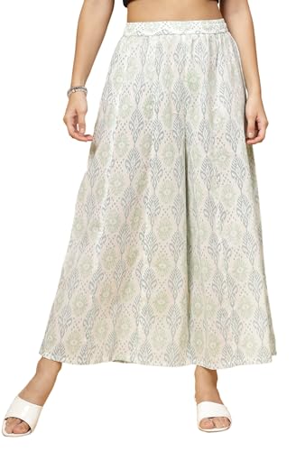 Image of Pistaa's Women's Regular Fit High Rise Pure Cotton Big Flair Printed Regular Palazzo