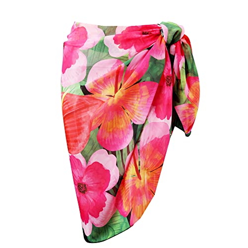 Ayliss Womens Swimwear Chiffon Cover up Solid Color Printed Beach Sarong Swimsuit Wrap Skirt Bathing Bikini Resort Wear (#13 Mixed Colors-Pink Flower)