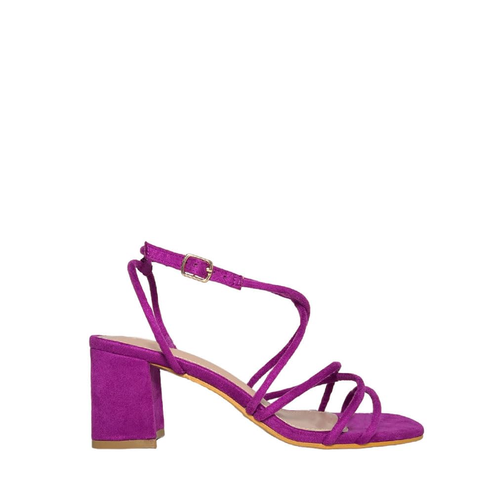 MODELISA Sandalia Tacon Ancho Fiesta Tiras Cruzadas Punta Abierta Evento Boda Novia Mujer (Buganvilla, 36)