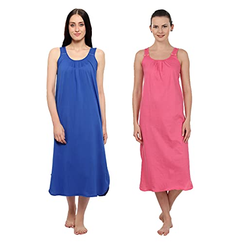 Image of BLAZON Women's Cotton Hosiery Solid Maxi Nighty Slip (Pack of 2) Available Sizes: S, M, L, XL, 2XL, 3XL, 4XL, 5XL