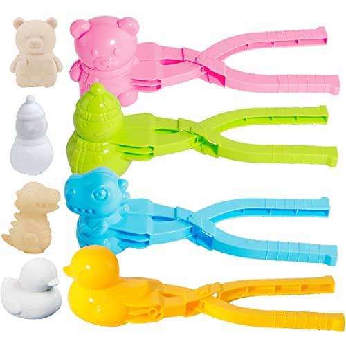 Gawertoy 4 PCS/Set Snowball Maker Clips, Assorted Snow Ball Maker Clips Clamps Outdoor Winter Play Snow Toys Plastic Sand Toys Clay Molds Dough Tools for Kids Adults Snowball Fight Beach Player (#B)