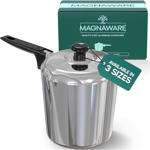 Magnaware Cast Aluminum Sauce Pan with Lid 4 Quart - Multipurpose Lightweight Saucepan with 2 Side Pour Spouts & Stay-Cool Handle - Small Cooking Pot for Sauces, Pasta, Soup - Oven Safe