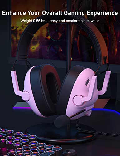 Senzer Sg500 Surround Sound Pro Gaming Headset With Noise Cancelling Microphone - Detachable Memory Foam Ear Pads - Portable Foldable Headphones For Pc, Ps4, Ps5, Xbox One, Switch - Pink #TOP6