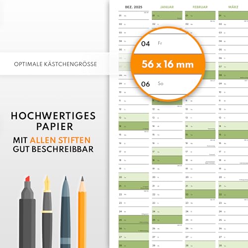 XXL Wandkalender 2026 groß (90x60cm) - Jahresplaner 2026 quer als Kalender für die Wand - Jahreskalender für 14 Monate mit Ferienübersicht - Kalender gefalzt für das Büro