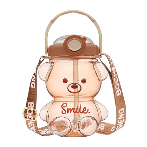 Botella de agua de Kawaii con paja y correa, 1l lindas botellas de agua de oso...