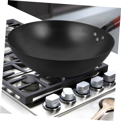 Wok tradicional de hierro con mango de madera para cocina a gas miniatura 5