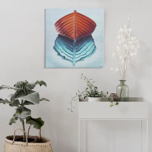 Large-Scale Wooden Boat Wall Art Minimalist Orange Rowing Boat Painting Canvas Print Picture Wall Art Poster For Home Family Decor 28X28Inch(70X70Cm) Frame-Style #TOP3