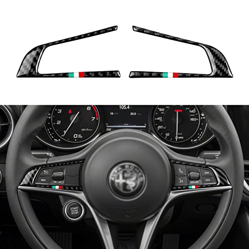 Image of 2PCS Car Steering Trim Sticker Cover Carbon Fiber Decal fits for Alfa Romeo Giulia 952 Stelvio 949 2016 2017 2018 2019 Interior Accessories (Black)