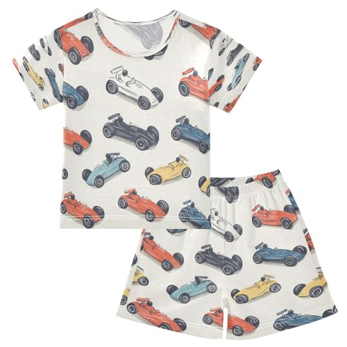 Pajama Sets Short Sleeve Racing Cars Pattern Print Soft Cotton Summer Sleepwear 2 Piece PJS Size 5-14T