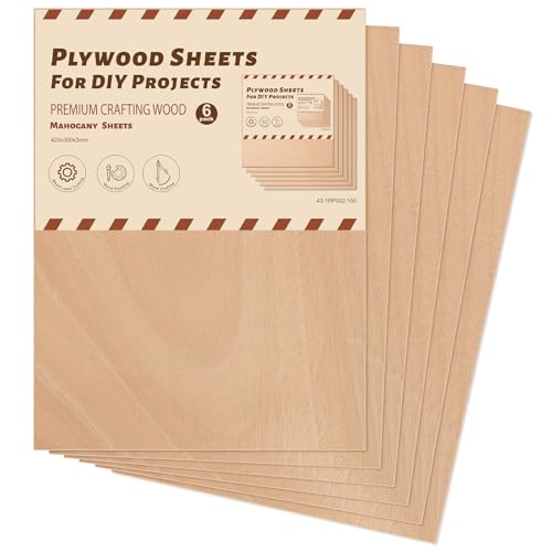 ROWOOD Lot de 6 plaques de contreplaqué plaqué acajou - 420 x 300 x 3 mm - Matériau gravé au laser - Plaque de contreplaqué pour le modélisme, le bricolage, l'artisanat du bois - Idéal pour la découpe