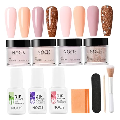 Kit d'ongle en poudre en trempette 4 couleurs pour manucure DIY brillante ou givrée à la maison