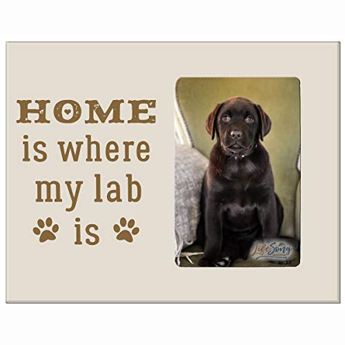 LifeSong Milestones Engraved Home is Where Pet Vertical Photo Frame Gift Ideas for Black Lab & Dog Lovers - Golden Lab Owner Frame Gift 8”x10” Holds 4”x6” Photo (Ivory)