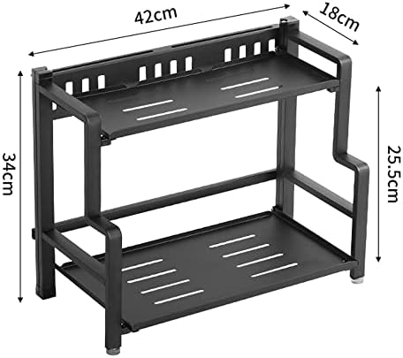 XIAOMIANYANG 2 Tier Spice Racks Free Standing Metal Kitchen Countertop Seasoning Organiser Spice Organiser Rack for Herbs, Spices & Seasonings Bottle Storage,Black