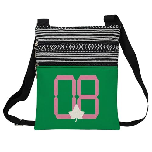Green Pink Sorority 08 Messenger Bag Small Ethnic Pattern Adjustable Strap Crossbody Zipper Pouch Sorority AKA Phone Organizer Wallet Cute Shoulder Handbag for Women Friends