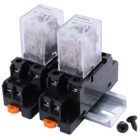 mxuteuk 2pcs JQX-13FL AC 220V/240V LED indicator Electromagnetic Power Relay 8 Pin 10A Coil Relays DPDT With Socket Base,with DIN Slotted Aluminum Rail Cover