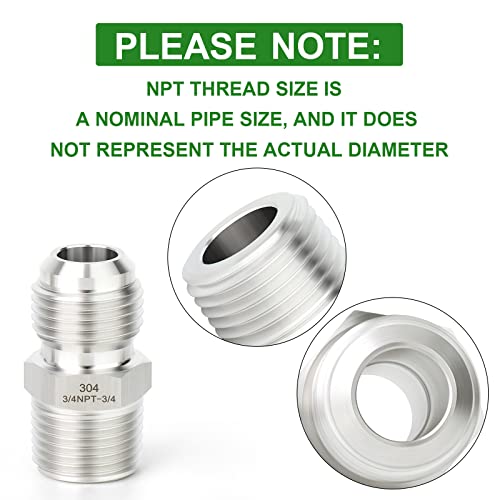Image of TAISHER 2PCS Forging of 304 Stainless Steel Tube Flare Fittings, 3 /4 inch Male Flare x 3 /4 inch NPT Male, Half Union