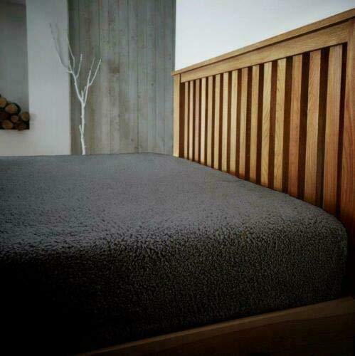 Teddy Bear Sherpa Fleece Thermal Extra Warm Soft Cosy Bed Fitted Sheet (Charcoal, Double)