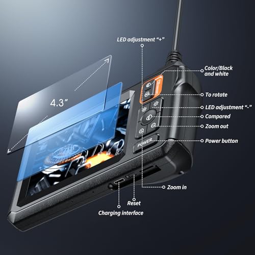 Mugeasy C30-M Endoscope Camera With Light - Inspection Borescope Camera With 4.3 Inch Ips Screen, 1920P Hd Snake Camera thumb #1