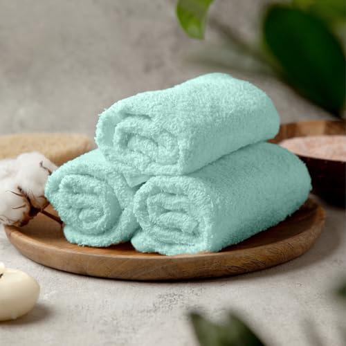 Image of Towel and Linen Mart 100% Cotton - 12 Pack Wash Cloth Set - Flannel Face Cloths, Highly Absorbent and Soft Feel Fingertip Towels (Turquoise, Pack of 12)