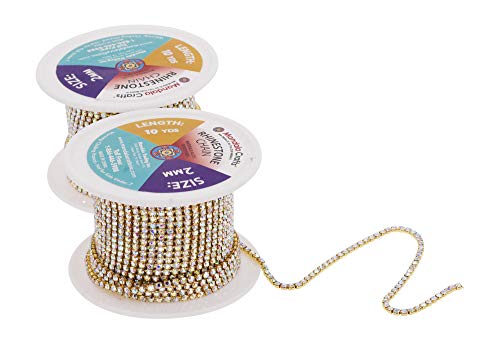 Image of Mandala Crafts 1-Row Gold Colored Rhinestones Cup Chains for Jewelry | 2mm Per Row, 2mm Strand Wide, 10 YDs Roll, Bling Crystal Diamond Wrap, for Sewing, DIY, Wedding Decor