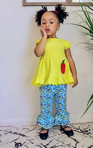 Image of Unique Baby Girls Back to School Apple Embroidered 2 Piece Outfit