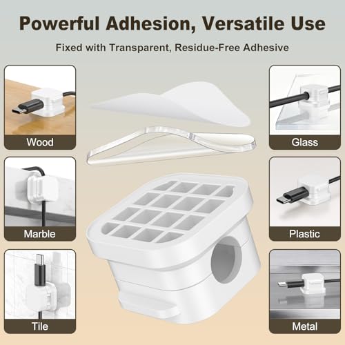 Image of 10 Pack Magnetic Cable Clips, [No-Residue] Adhesive Cable Holder, Wire Organizer Keeper for Nightstand, Desk, Home or Office (White)