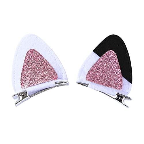Pinzas para el cabello con orejas de gato rosa brillante miniatura 1