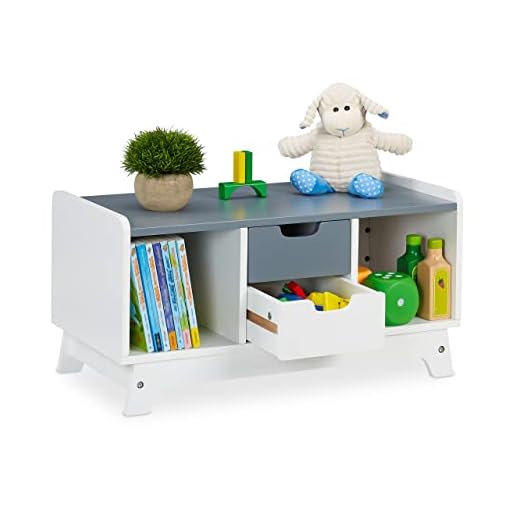 Relaxdays Estantería Infantil con 2 Cajones, Mueble Organizador de Juguetes Niños, 30x60x30 cm, Blanco y Gris, 100% Tablero de Fibra