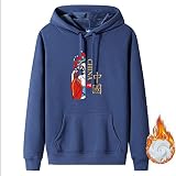 JKFDH Sweatshirts Homme Capuche,Sweat À Capuche De Style Chinois Lettre Créative Acteurs De L'Opéra Motif À Capuche Bleu Pull en Velours Pulls avec Poche pour Les Sports De Plein Air Intérieurs, L