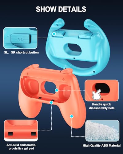 Image of [Fit For Switch 2 /1 Both] Hand Grips and Ergonomic Racing Wheels Handle for for Joy Cons Controller, Family Sports Party Pack Accessories Compatible with Nintendo Switch 2 /Switch 1 /OLED- 4 Packs