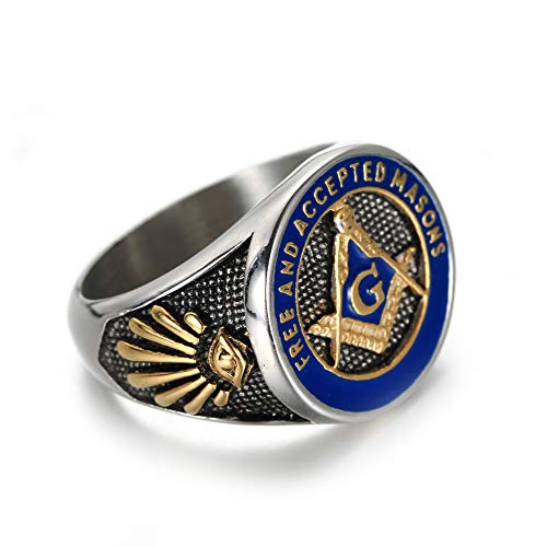 Men's Stainless Steel Vintage Freemason Masonic Biker Rings Blue Free and Accepted Masons Ring Band3