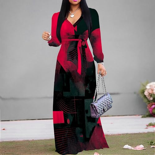 Image of Plus Size Maxi Dress for Women V Neck Flowy Dresses with Pockets for Wedding Guest Church