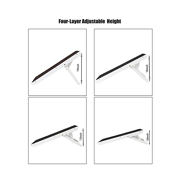 MEWANG-19-Tall-Adjustable-Pet-Ramp-Wooden-Folding-Portable-Dog-Cat-Ramp-Perfect-for-Bed-and-Car-Non-Slip-Carpet-Surface-4-Levels-Height-Adjustable-Ramp-Up-to-90-Pounds-Small-Dog-Use-Only 4 Levels Height Adjustable Dog Ramp