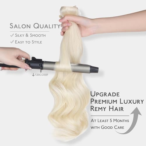 Image of WENNALIFE Invisi Edge Clip in Hair Extensions Real Human Hair, 22 Inch 150g 7pcs White Blonde Seamless Clip in Extensions Remy Hair Clip Ins Invisible PU Skin Weft Straight Extensiones De Cabello Hman