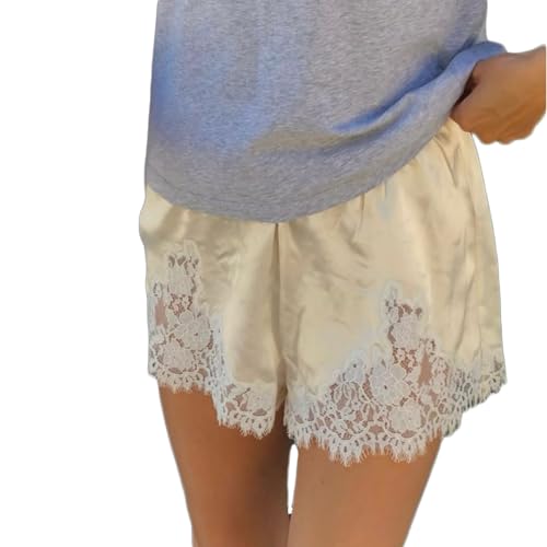 Women Satin Silk Lace Trim Shorts Silky Low Rise Boxer Shorts Y2k Teen Girls Cute Coquette Lounge Slip Bottoms