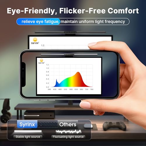 Image of Syrinx 16.7 inch Computer Monitor Light Bar with Ambient Backlight, USB Reading LED Lamp, Screen Monitor Lamp, Touch + Gesture Control, Dimmable Desk Light, Eye-Caring, No Screen Glare for (Basic)