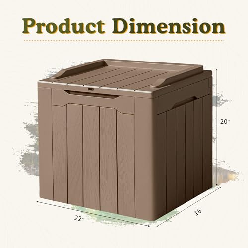 Image of Devoko 31 Gallon Waterproof Outdoor Storage Box Resin Deck Box Lockable and UV Resistant for Patio Furniture,Garden Tools (Light Brown)