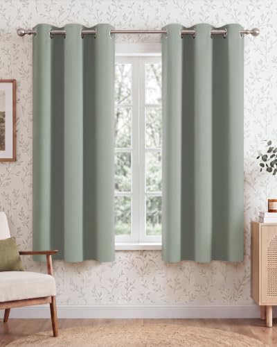 Image of NICETOWN Sage Green Room Darkening Curtains 63 Inches Long 2 Panels | For Living Room, Bedroom, Nursery, Thermal Insulated, Blackout, Grommet, Noise Reducing, Window Treatment, 40 inch Wide