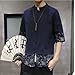 Men's Kung Fu Shirt,Traditional Chinese Hanfu Tang Suit Coat with Silk Printing,Half Sleeve Top for Casual Summer Outfits A-Dark Blue