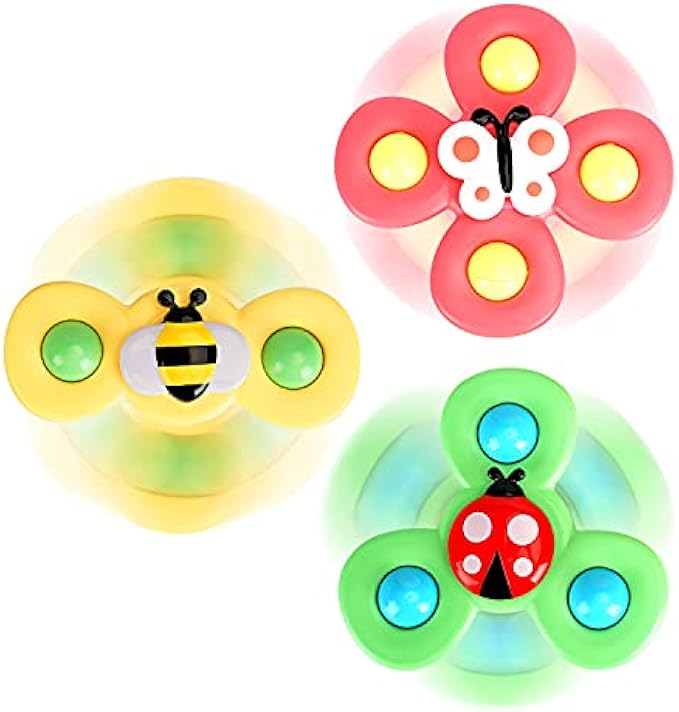 3PCS Suction cup spinner toys for 1 2 Year old boys|Spinning top baby toys 12-18 months|First birthday baby gifts for 1 Year old girls|Sensory toys for toddlers 1-3