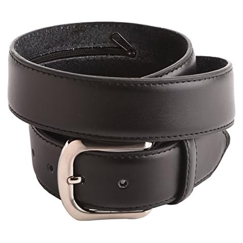 Mens 1.5" 40mm Leather Belt with Hidden Valuable Pocket in Black Size Small Size Large Cover