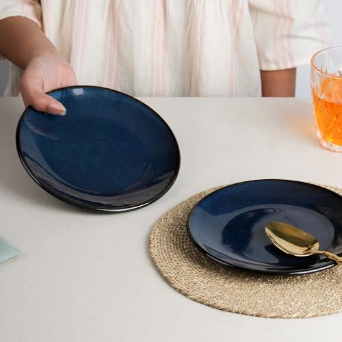 Image of The Earth Store Galaxy Blue 7 Inch Ceramic Quarter Plates Set of 2 | Microwave & Dishwasher Safe Plate | Half Plate for Dessert, Snacks, Dinner | Snack Plates for Gifting, Daily Use