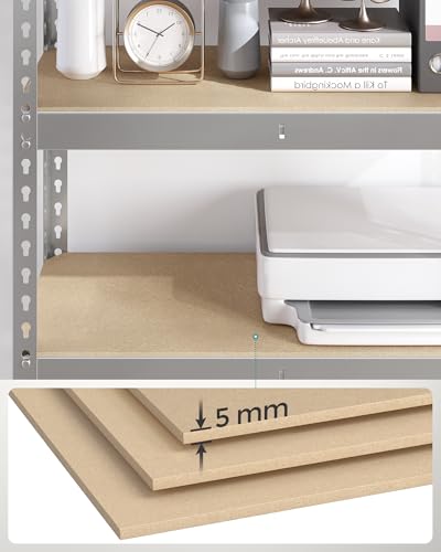 SONGMICS Szybki montaż, regał do dużych obciążeń, regał stojący, regał magazynowy, regał kuchenny, regał, 5 półek, 45 x 90 x 180 cm, obciążenie do 875 kg, do piwnicy, kuchni, gabinetu, srebrny