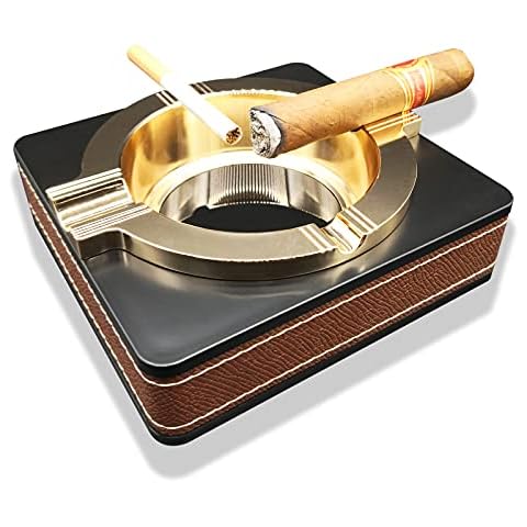 YOUTUOY Cigar Ashtrays and Ashtrays for Cigarettes, Ash tray for Weed, Suitable for Indoor, Outdoor, Patio, Home, Office Use, Ash Holder for Smokers (Gold) Cover
